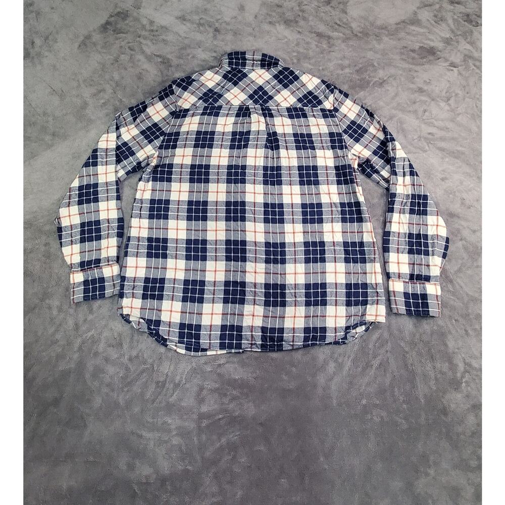 J.Crew Flannel Shirt Womens Sz L Blue Buffalo Check Long Sleeve Button Up C28-31 - Picture 8 of 9